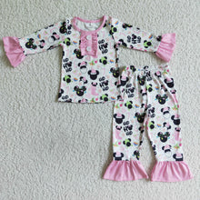 Load image into Gallery viewer, Ho ho ho pink mouse print girls Christmas pajamas