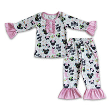 Load image into Gallery viewer, Ho ho ho pink mouse print girls Christmas pajamas