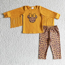 Load image into Gallery viewer, Cotton tassles mouse embroidery leopard pants girls clothes
