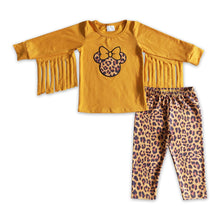 Load image into Gallery viewer, Cotton tassles mouse embroidery leopard pants girls clothes