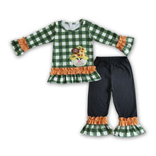 Load image into Gallery viewer, Plaid shirt scarecrow embroidery shirt ruffle pants girls fall clothes
