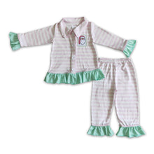Load image into Gallery viewer, Pink stripe santa embroidery baby girls Christmas pajamas