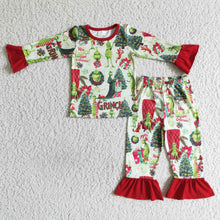 Load image into Gallery viewer, Green face long sleeve baby girls Christmas pajamas
