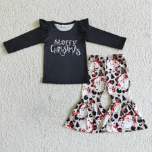 Load image into Gallery viewer, Merry Christmas black shirt santa leopard pants girls clothes