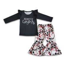 Load image into Gallery viewer, Merry Christmas black shirt santa leopard pants girls clothes