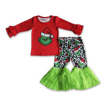 Load image into Gallery viewer, Green face red shirt faux fur bell bottom pants girls Christmas clothes