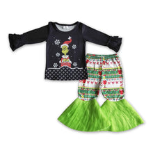 Load image into Gallery viewer, Green face black shirt faux fur bell bottom pants girls Christmas clothes