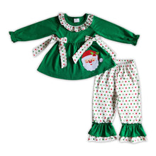 Load image into Gallery viewer, Santa emrboidery cotton tunic polka dots pants kids Christmas clothes