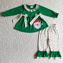 Load image into Gallery viewer, Santa emrboidery cotton tunic polka dots pants kids Christmas clothes