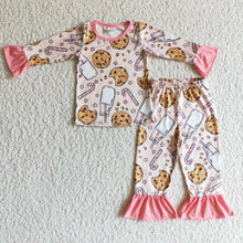 Load image into Gallery viewer, Biscuit milk candy cane girls Christmas pajamas