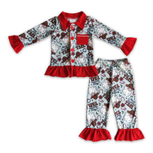 Load image into Gallery viewer, Merry Christmas y'all santa boots kids girls western pajamas