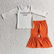 Load image into Gallery viewer, Homemade rolls shirt orange pants kids girls fall clothing