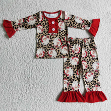 Load image into Gallery viewer, Leopard santa kids girls Christmas pajamas set
