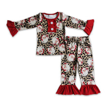 Load image into Gallery viewer, Leopard santa kids girls Christmas pajamas set