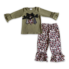 Load image into Gallery viewer, Christmas tree embroidery olive shirt leopard pants girls clothes