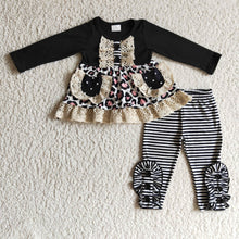 Load image into Gallery viewer, Black leopard pocket tunic stripe leggings kids fall clothes