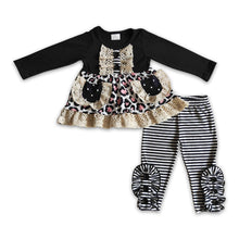 Load image into Gallery viewer, Black leopard pocket tunic stripe leggings kids fall clothes