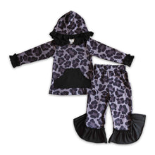 Load image into Gallery viewer, Black leopard hoodie pocket ruffle pants girls fall clothing