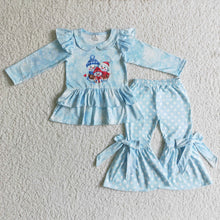 Load image into Gallery viewer, Snowman snowflake ruffle top bell bottom pants girls winter clothes