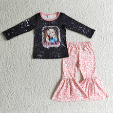 Load image into Gallery viewer, Black bleached shirt pink leopard pants singer girls clothes
