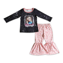 Load image into Gallery viewer, Black bleached shirt pink leopard pants singer girls clothes