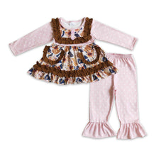 Load image into Gallery viewer, Floral runic pink polka dots ruffle pants girls fall clothing
