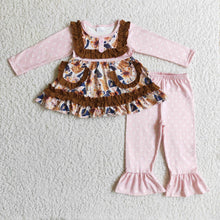 Load image into Gallery viewer, Floral runic pink polka dots ruffle pants girls fall clothing