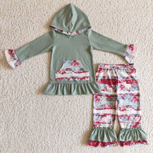 Load image into Gallery viewer, Reindeer plaid ruffle hoodie pants baby girls Christmas outfits
