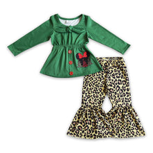 Load image into Gallery viewer, Mouse Christmas tree tunic leopard girls clothing set