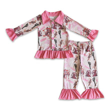 Load image into Gallery viewer, Pink howdy cactus boots hat girls western pajamas