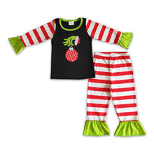 Load image into Gallery viewer, Jingle bell embroidery green face kids girls Christmas pajamas