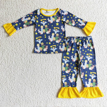 Load image into Gallery viewer, Nativity yellow ruffle baby girls Christmas pajamas