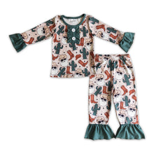 Load image into Gallery viewer, Santa cactus boots girls Christmas pajamas