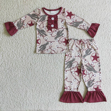 Load image into Gallery viewer, Cactus Christmas lights stars kids girls western Christmas pajamas