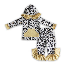 Load image into Gallery viewer, Khaki white leopard hoodie pants set girls winter outfits