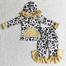 Load image into Gallery viewer, Khaki white leopard hoodie pants set girls winter outfits