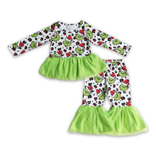 Load image into Gallery viewer, Green face leopard tulle kids girls Christmas clothing set