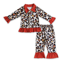 Load image into Gallery viewer, Leopard long sleeves girls ruffle pajamas