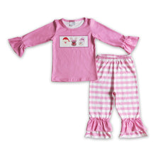 Load image into Gallery viewer, Santa deer snowman shirt plaid pants pink girls Christmas clothes