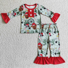 Load image into Gallery viewer, Highland cow cactus kids girls western Christmas pajamas
