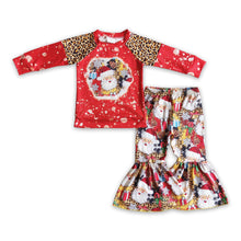 Load image into Gallery viewer, Santa leopard shirt bell bottom pants girls Christmas outfits
