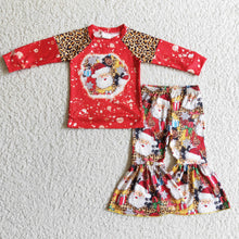 Load image into Gallery viewer, Santa leopard shirt bell bottom pants girls Christmas outfits