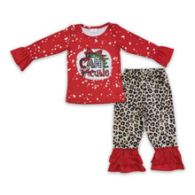 Load image into Gallery viewer, Candy cane cutie shirt leopard pants girls Christmas clothes