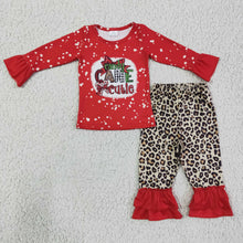 Load image into Gallery viewer, Candy cane cutie shirt leopard pants girls Christmas clothes