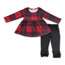 Load image into Gallery viewer, Buffalo plaid tunic black icing ruffle leggings girls Christmas clothing