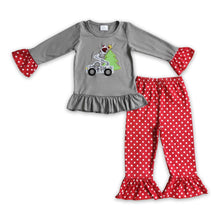 Load image into Gallery viewer, Santa Christmas tree tractor embroidery girls clothing set