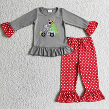 Load image into Gallery viewer, Santa Christmas tree tractor embroidery girls clothing set