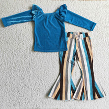 Load image into Gallery viewer, Blue velvet shirt match stripe jeans girls outfits