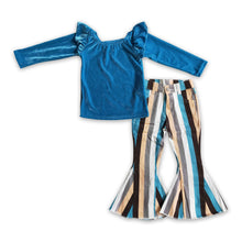 Load image into Gallery viewer, Blue velvet shirt match stripe jeans girls outfits