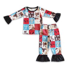 Load image into Gallery viewer, Paisley horse cow patchwork kids girls western pajamas